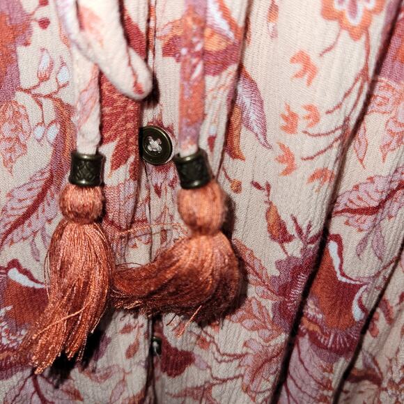 Knox Rose Boho Shirt Dress XL Low High Floral Button Front Tassel Belt Pink - Picture 4 of 13